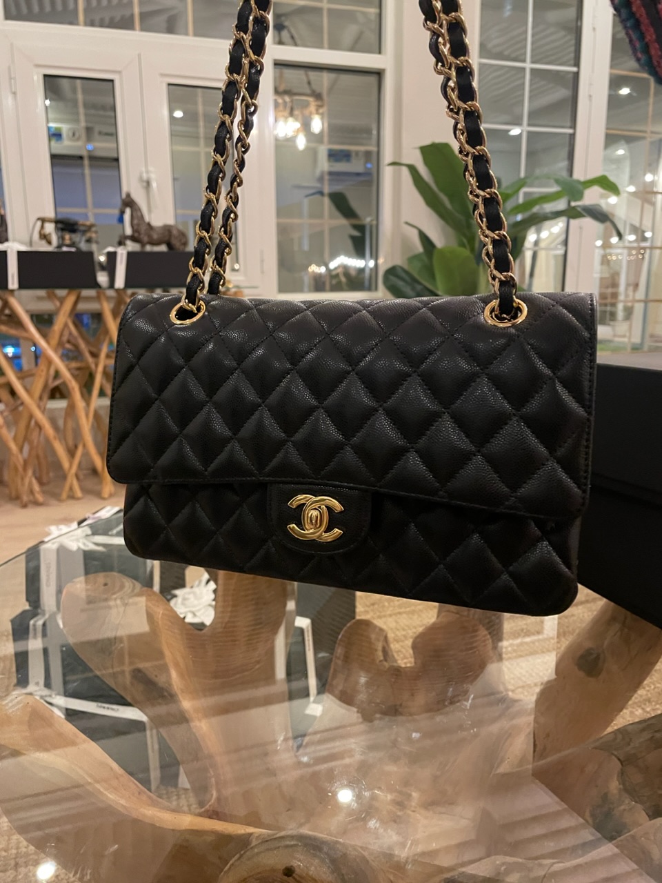 Chanel Medium Classic Double Flap Bag Black Quilted Caviar Gold Hardware –  Trusty