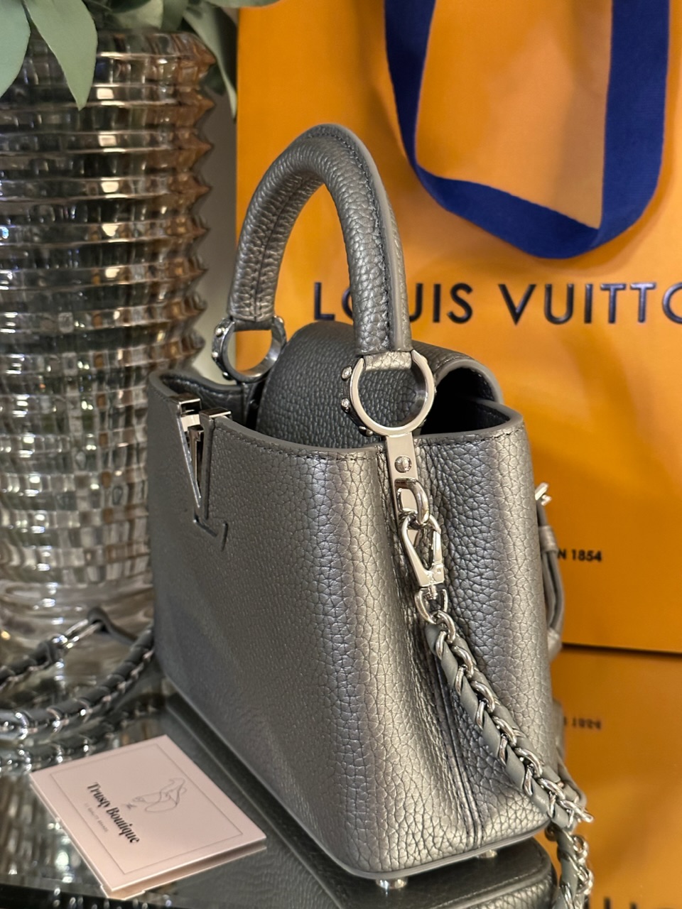 Louis Vuitton Metallic Calfskin Mini Capucines Silver Crossbody Chain –  Bagriculture