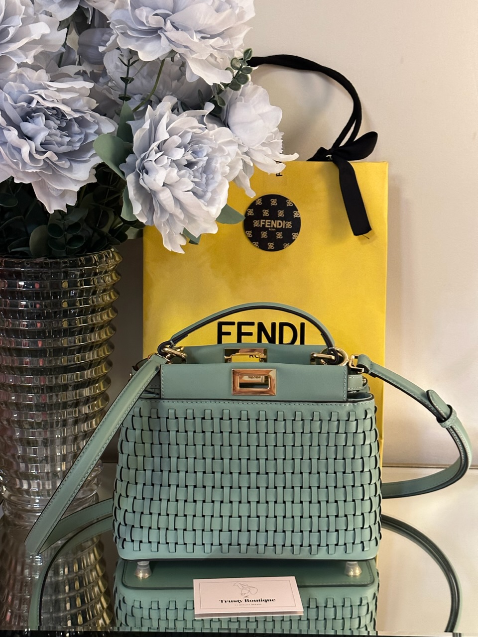 Fendi Mini Peekaboo Braided Blue leather bag – Trusty