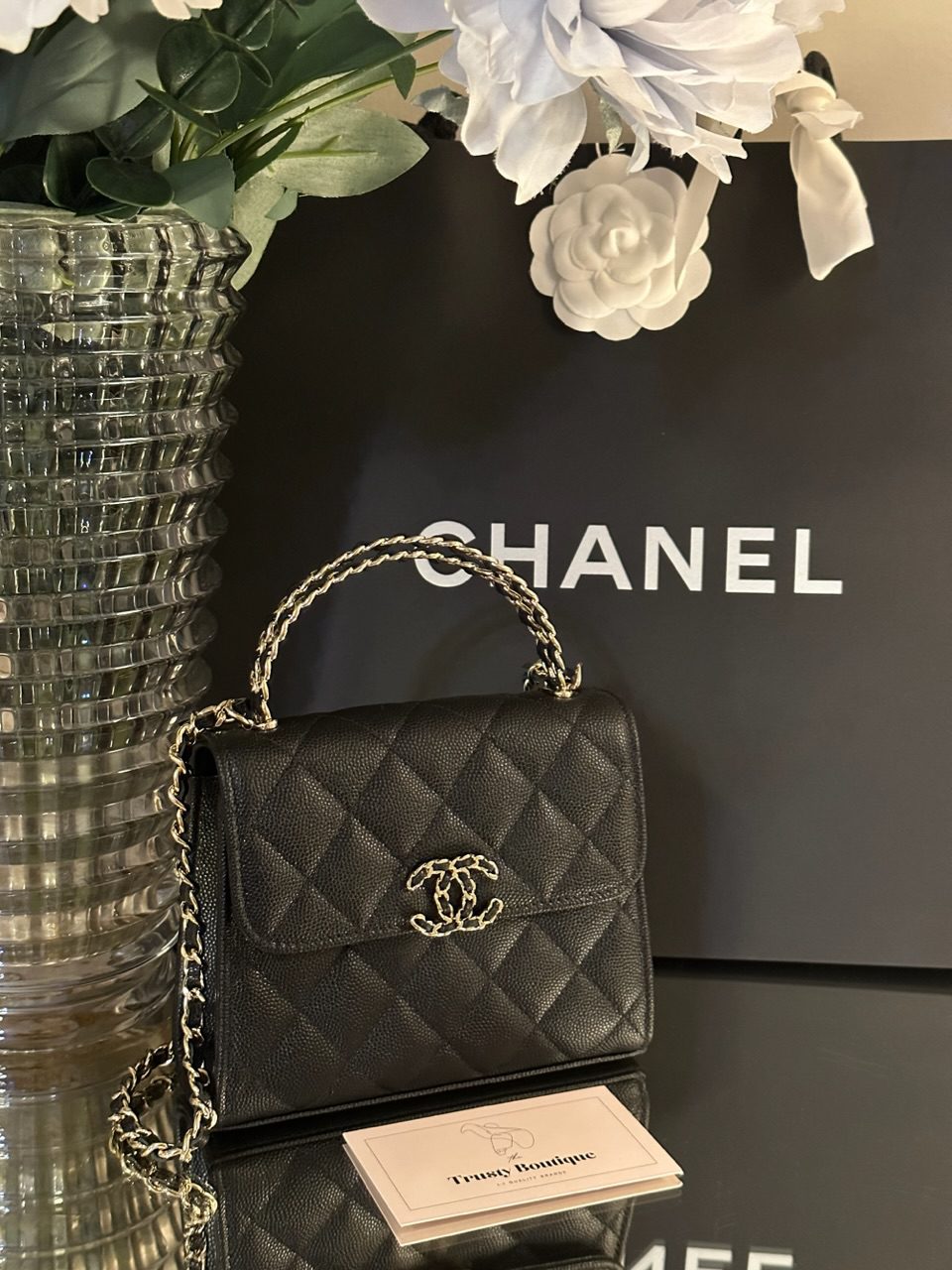 Chanel Mini Black Caviar Top Handle Clutch With Chain – Trusty