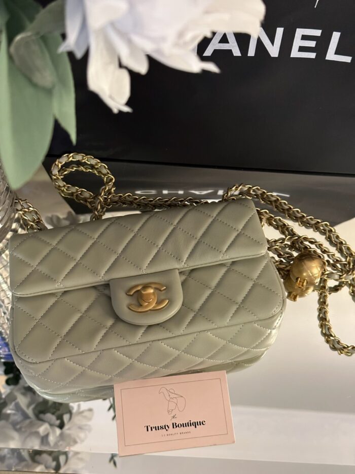 Chanel Pearl Crush Ball Mini Rectangular Flap Bag in Light Grey