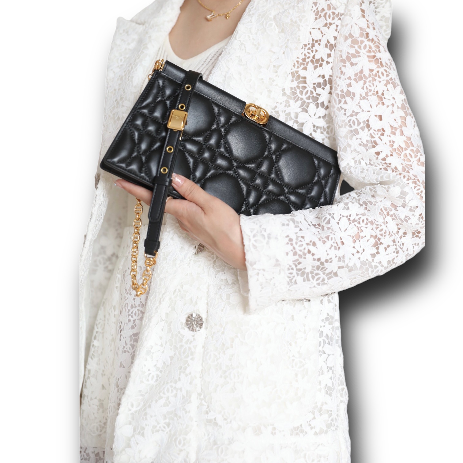 Dior Caro Colle Noire Clutch with Chain
