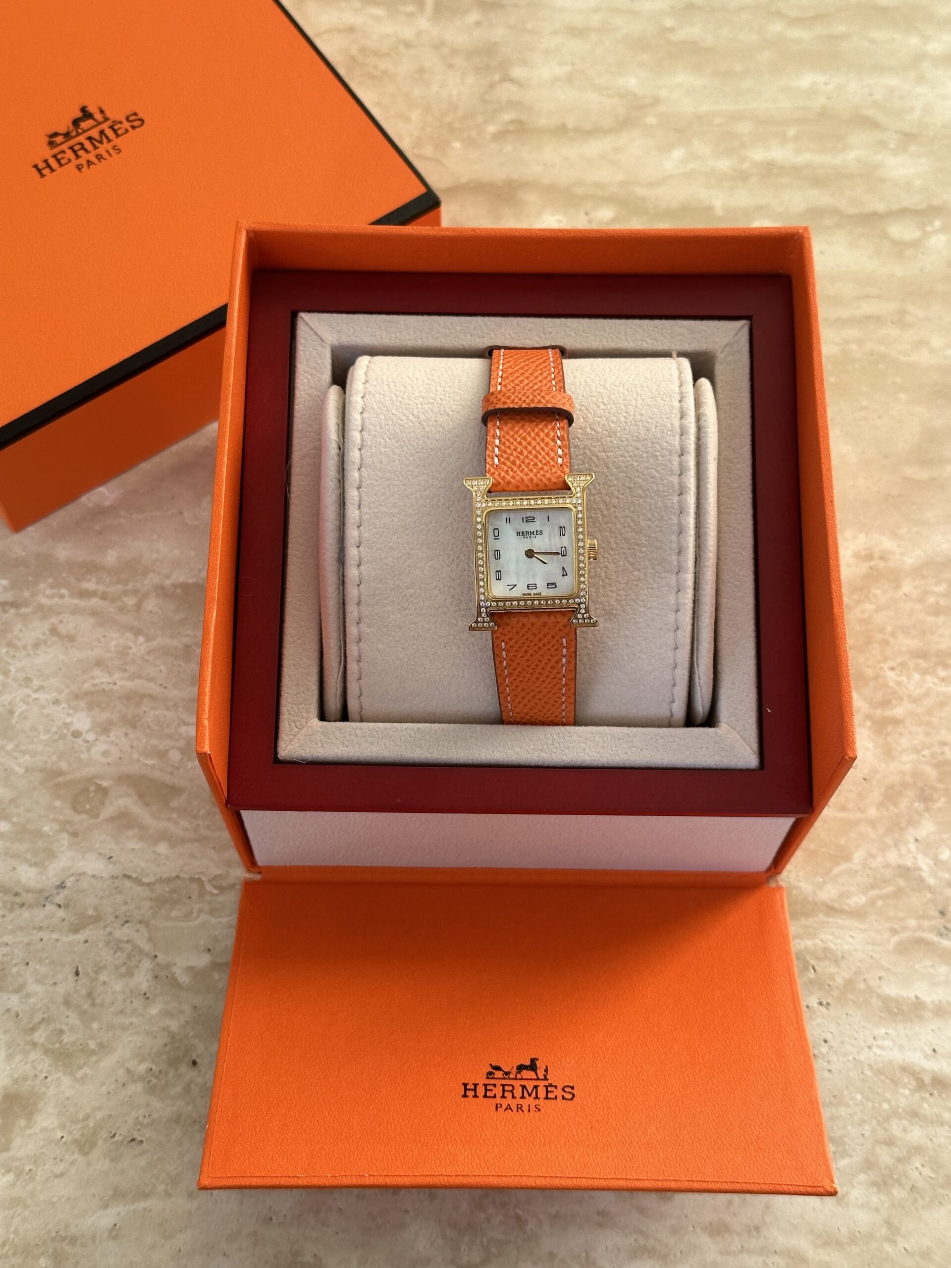 Hermes Orange epsom 25 mm watch with zirocn – Trusty
